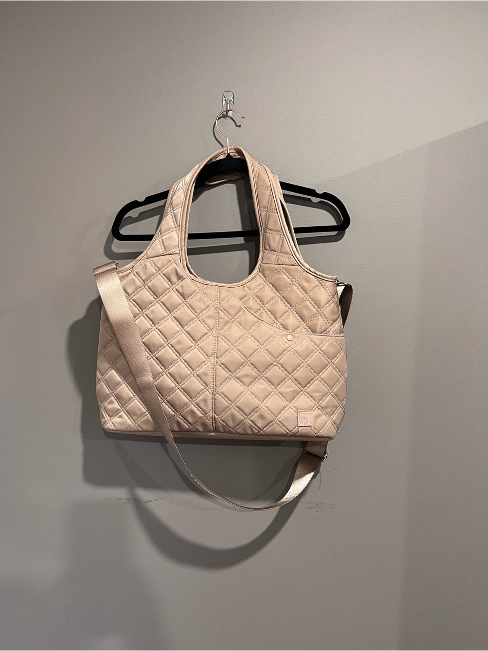 Quilted Tote Bag in Soft Cream with Adjustable Strap